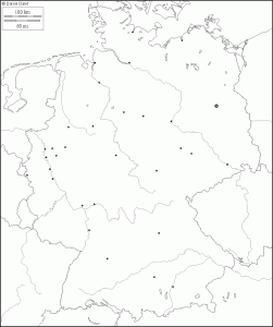 Blank map of Germany with rivers and cities