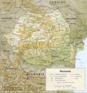 Relief map of Romania