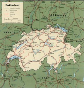 Map of Switzerland, cities and roads