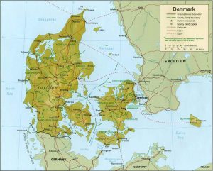 Relief map of Denmark