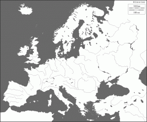 Blank map of Europe with hydrography