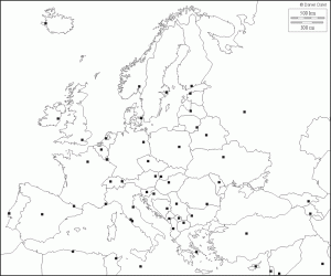 Blank map of Europe with countries and capitals